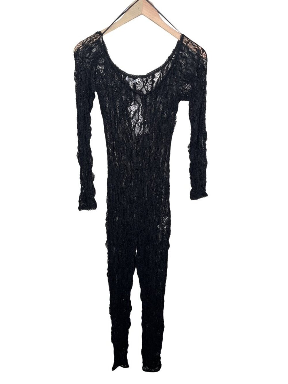 Zara Black Stretch Lace Full-Length Long Sleeve Jumpsuit Size Small